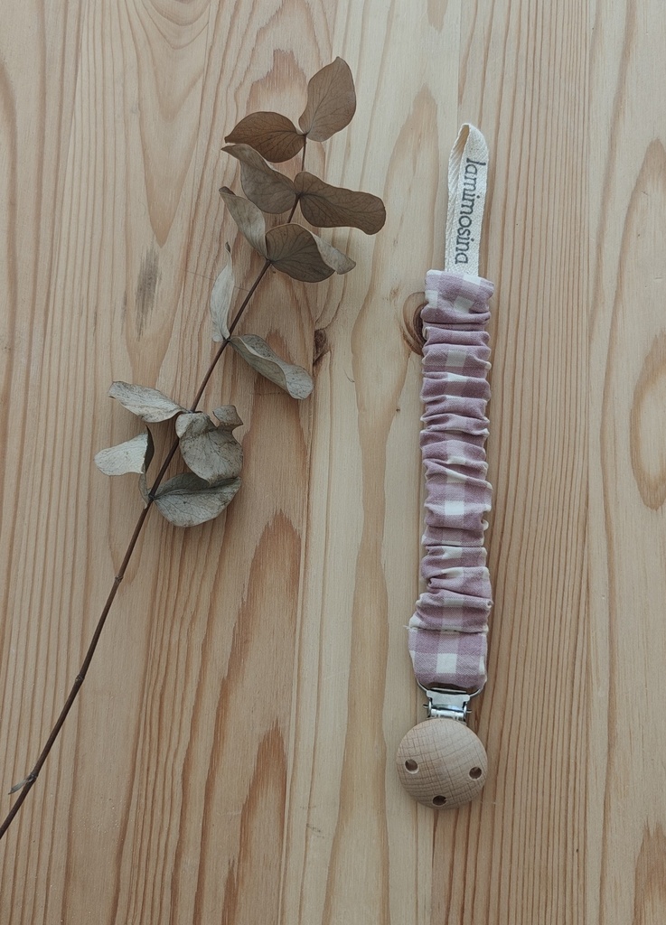 Sujeta chupetes Vichy Rosa - Rizado