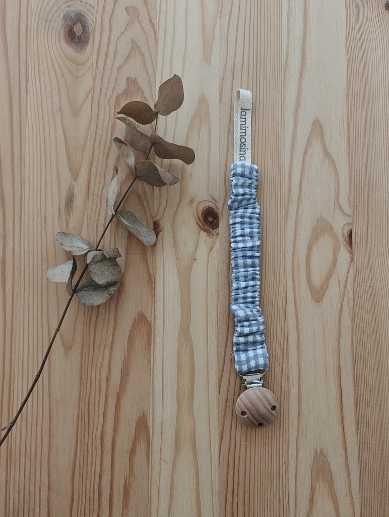 Sujeta chupetes vichy Azul Cielo - Rizado