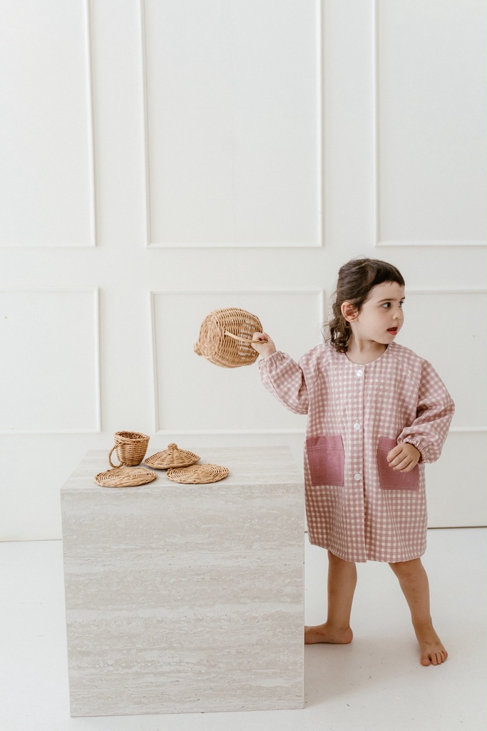 Bata escolar con botones Vichy Rosa