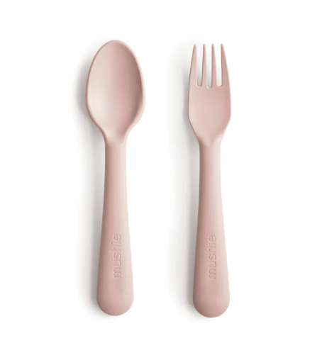 Pack tenedor y cuchara solid Rosa Mushie